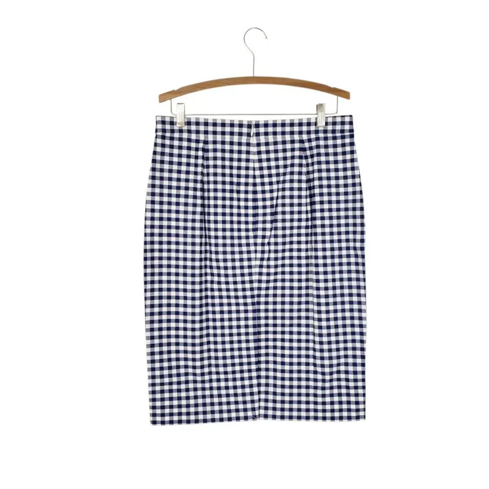 J Crew Petite No 3 Pencil Skirt NWT Bi-Stretch Midi Blue White Gingham Size 12P
